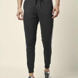 People by Pantaloons Charcoal Melange Slim Fit Striped Joggers-picture-2