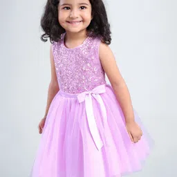 Babyhug Sleeveless Sequinned Party Frock - Lavender-picture-24
