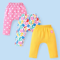 Babyhug Cotton Knit Full Length Diaper Leggings Polka Dots & Floral Print Pack of 3 - Multicolour-picture-34