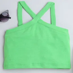 Taffykids Sleeveless Halter Neck Solid Crop Top - Neon Green-picture-21