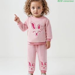 Babyoye Solid Dyed Full Sleeves Winter Suit with Bunny Print - Light Pink-picture-33