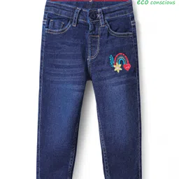 Babyoye Cotton Woven Full Length Jeans with Rainbow Embroidery - Blue-picture-13