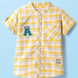 Babyhug Cotton Woven Half Sleeves Checkered Shirt - Yellow-picture-31