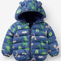 Mark & Mia Full Sleeves Hooded Padded Jacket With Dino Print - Navy Blue-picture-19