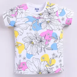 Kidcity Cotton Sinker Half Sleeves Floral Printed Top - White-picture-22