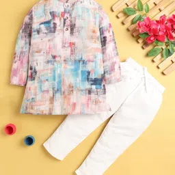 Jeet Ethnics Cotton Blend Full Sleeves Brush Strock Printed Kurta Pyjama - Multi Colour-picture-24