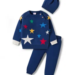 Babyhug Cotton Knit Full Sleeves Sweater Set with Cap & Star Design - Navy Blue-picture-25