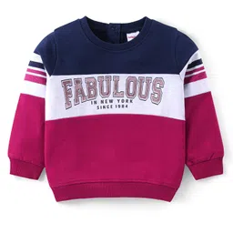 Babyhug Cotton Terry Knit Full Sleeves T-Shirt & Lounge Pants Set With Text Print - Maroon & Navy image 2