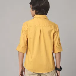 Under Fourteen Only Cotton Woven Full Sleeves Lets Go On An Adventure Text Printed & Placement Striped Shirt - Yellow image 2