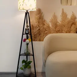 Crosscut Furniture- Printed Series Tripod Floor Lamp with 3 Shelves, LED Bulb Included (Farm Petal) image 2