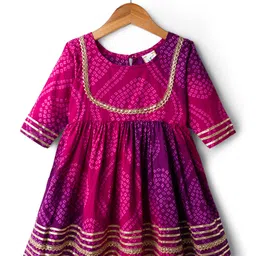 teentaare Teentare Cotton Woven Full Sleeves Kurta & Sharara Set With Bandhani Print - Purple image 2