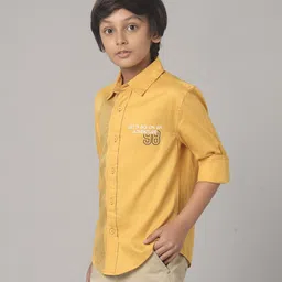 Under Fourteen Only Cotton Woven Full Sleeves Lets Go On An Adventure Text Printed & Placement Striped Shirt - Yellow image 3