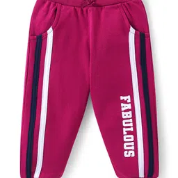 Babyhug Cotton Terry Knit Full Sleeves T-Shirt & Lounge Pants Set With Text Print - Maroon & Navy image 4