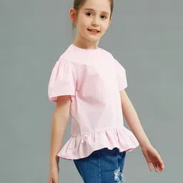 Kookie Kids Half Sleeves Top Solid - Pink image 5