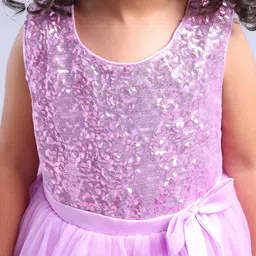 Babyhug Sleeveless Sequinned Party Frock - Lavender image 5