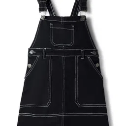 Hola Bonita Single Jersey Knit Denim Frock with Full Sleeves Striped Inner Tee - Black image 5