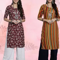 Ethnic basket Women Pack Of 2 Multicoloured Crepe Kurtas-image-99