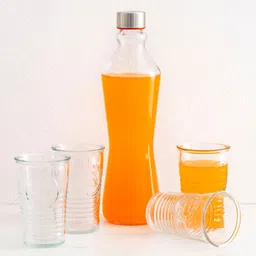Home Centre Transparent Glass Bottle With 4 Tumblers-image-88