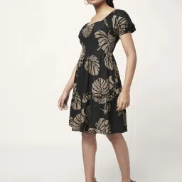 People by Pantaloons Black Printed A-Line Dress image 3