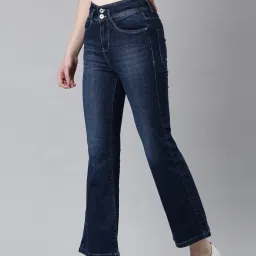 showoffff SHOWOFF Dark Blue Denim Flared Fit Mid Rise Jeans image 3