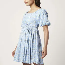 People by Pantaloons Blue Floral Print A-Line Dress image 3