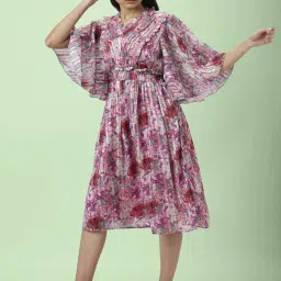 Honey by Pantaloons Dusty Pink & Purple Floral Print A-Line Dress image 3