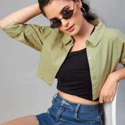 Chimpanzee Green Cotton Regular Fit Cropped Shirt image 3