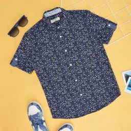 Pantaloons Junior Kids Navy Cotton Floral Print Shirt image 1