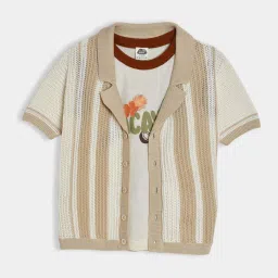 MiArcus Kids Cream & White Printed Regular Fit Shirt & T-Shirt image 1