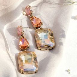 Joker & Witch Golden & Pink Rhinestone Colored Stones Dazed Bling Dangler Earrings-picture-3