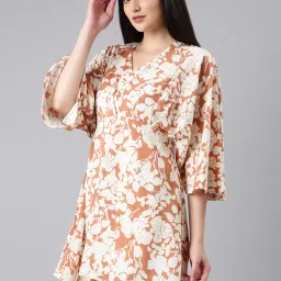 showoffff SHOWOFF Rust Floral Print A Line Dress image 3