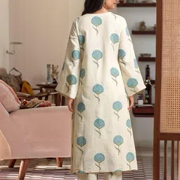 KALINI Women Sky Rayon Blend Printed A-Line Kurta With Trousers image 3