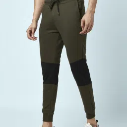People by Pantaloons Olive Slim Fit Colour Block Joggers image 3