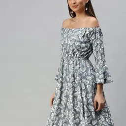 showoffff SHOWOFF Grey Polyester Print A Line Dress image 3