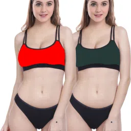 AROUSY Red & Green Cotton Bra Panty Set - Pack Of 2 image 1