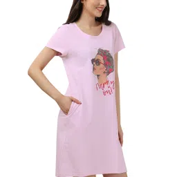 Soie Pink Cotton Graphic Print Night Dress image 3