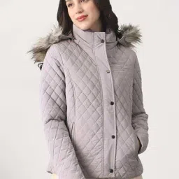 Globus Women Mauve Mock Neck Winter Wear Insulator Puffer Jacket With Detachable Faux Fur Hood-picture-17