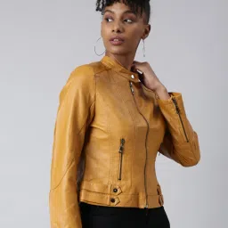 showoffff SHOWOFF Mustard Regular Fit Biker Jacket image 3