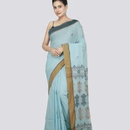 Pinkloom Blue Cotton Woven Saree With Unstitched Blouse image 1