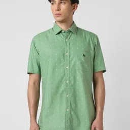 Van Heusen Green Cotton Slim Fit Printed Shirt-image-95