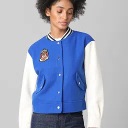 Only Blue & White Color-Block Bomber Jacket image 1