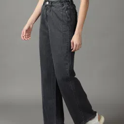 showoffff SHOWOFF Dark Grey Regular Fit High Rise Jeans image 3