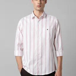 Louis Philippe White Cotton Slim Fit Striped Shirt image 1