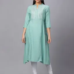 Globus Sea Green Regular Fit A Line Kurta-image-24