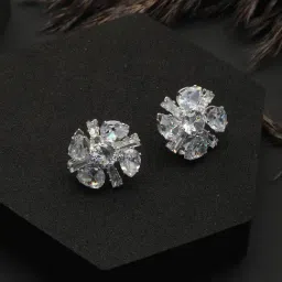 Priyaasi Silver-Plated Floral American Diamond Stud Earrings for Women-picture-12