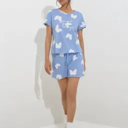 Wunderlove by Westside Blue Printed Cotton Shorts Set In A Bag image 3