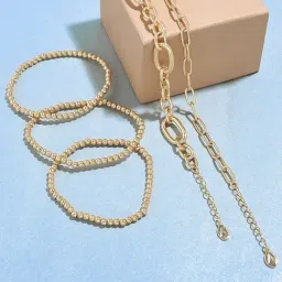 Accessorize London Reconnected Golden Flexible fit & Stretch Bracelet (Set of 5)-image-97