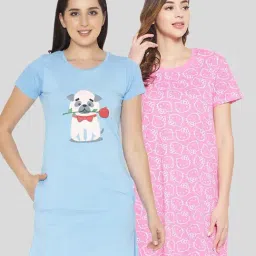 Clovia Multicolor Graphic Print Night Dress (Pack of 2)-image-74
