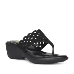 Bata Women's Black Thong Wedges image 1