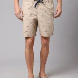 Cantabil Beige Cotton Regular Fit Printed Bermuda Shorts-image-40
